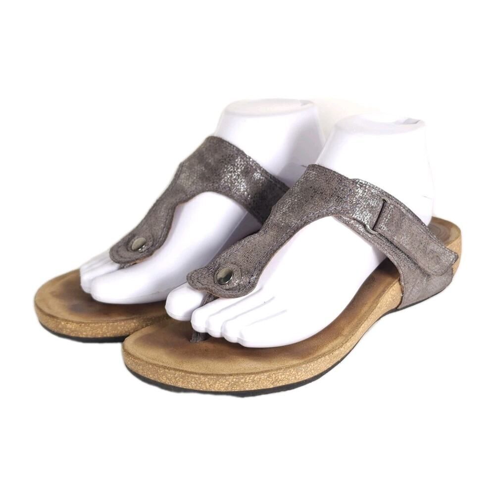 Taos Women’s Lucy US 10,5 Gray Metallic Leather Flat Thong Sandals Shoes